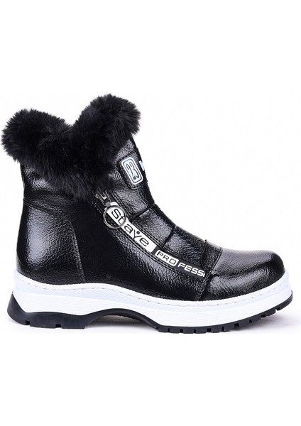 250 Rugan Çatlak Fermuarlı Kız Çocuk Bot Ayakkabı Siyah fırsatları