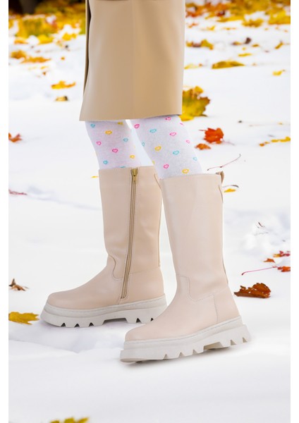 500 Uzun Fermuarlı Kız Çocuk Çizme Bot Bej fiyatları