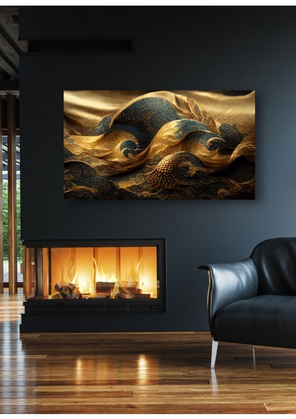 Gold ve Mavi Dalga Kanvas Tablo K22