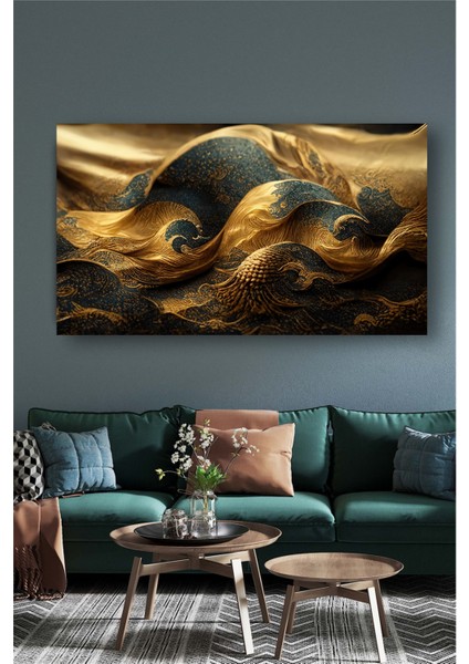 Gold ve Mavi Dalga Kanvas Tablo K22 fiyatları