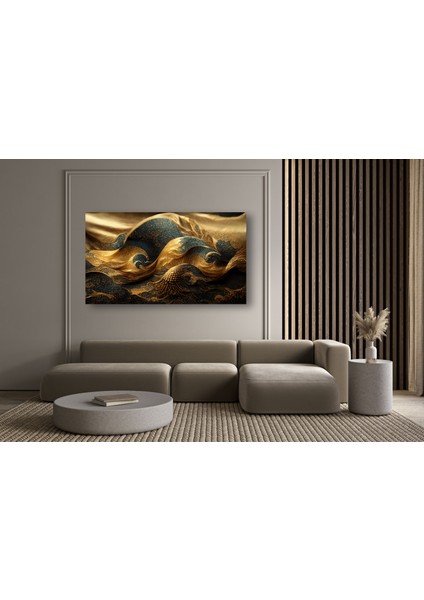 Gold ve Mavi Dalga Kanvas Tablo K22 modelleri