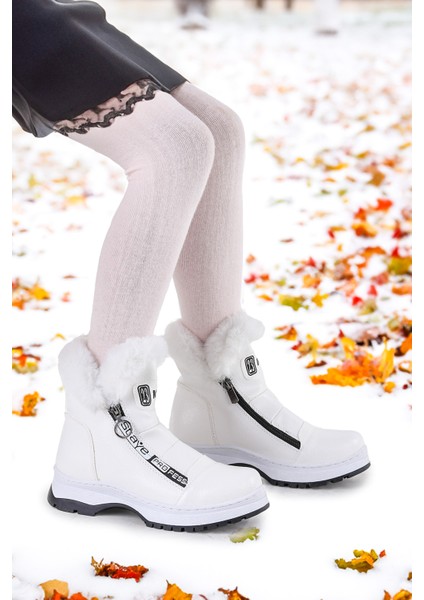 250 Rugan Çatlak Fermuarlı Kız Çocuk Bot Ayakkabı Beyaz fırsatları