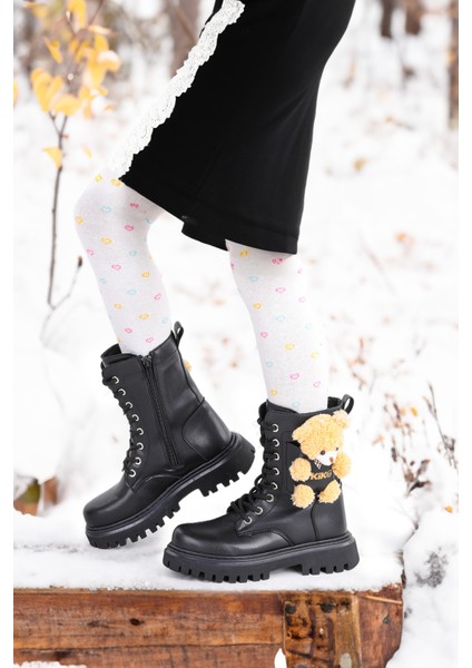 450 Ayıcıklı Fermuarlı Kız Çocuk Günlük Bot Ayakkabı Siyah modelleri