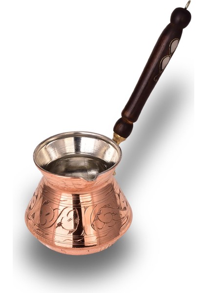 Külhan Kalın Bakır Cezve 580ML Ahşap Kulp