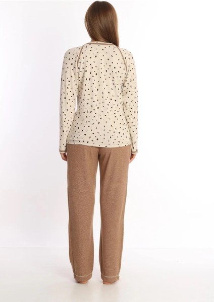 Pamuklu Soft Cepli Kadın Pijama Takımı Bej modelleri
