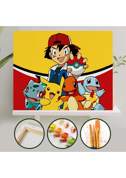 Sayılarla Boyama Tuval Seti Fırça Boya Dahil (Çıtalı) 40X50 cm - Pokemon