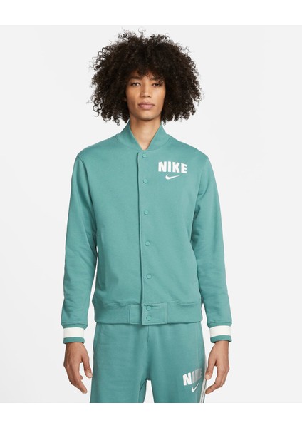 Sportswear Retro Fleece Erkek Varsity Spor Yeşil Ceket FJ0556