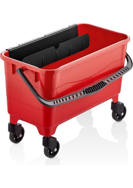 Professional Kırmızı Camcı Kovası Tekerlekli Cam Temizleme Seti 25 Lt