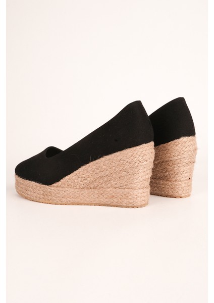 Siyah Platformlu Keten Espadril Dolgu Topuk modelleri