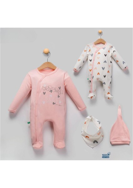 Kalp Baskılı 4 Parça Tulum Set