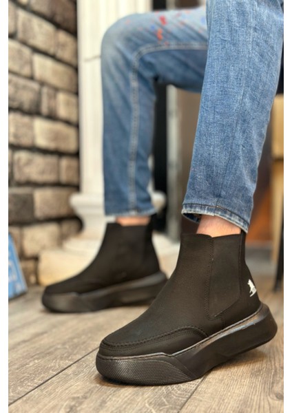 Rainın Store Bağcıksız Bantlı Erkek Yüksek Taban Siyah Spor Bot