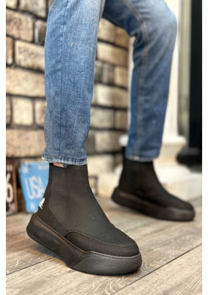 Rainın Store Bağcıksız Bantlı Erkek Yüksek Taban Siyah Spor Bot