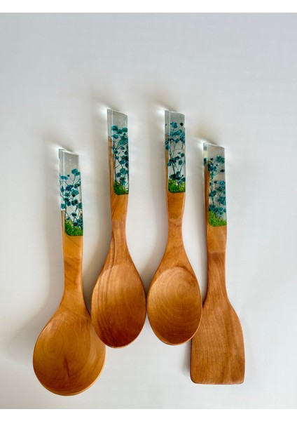 Gökyüzü Mavisi Serisi 4 Parça Tahta Servis ve Pişirme Mutfak Seti Takımı 29 Cm.