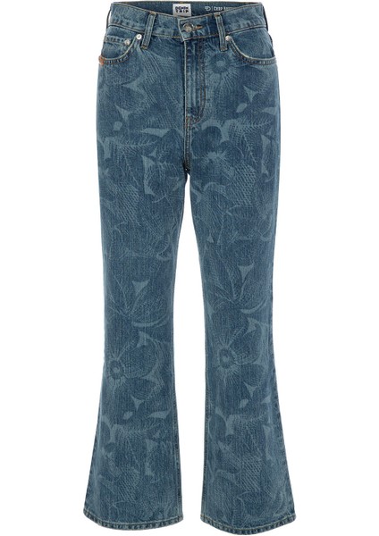 Denim Trip Yüksek Bel Ankle Paça Crop Indigo Kadın Denim Pantolon DT10275 Mına Crop Bootcut Fit Yükse