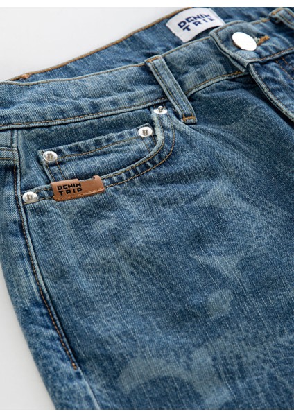 Denim Trip Yüksek Bel Ankle Paça Crop Indigo Kadın Denim Pantolon DT10275 Mına Crop Bootcut Fit Yükse