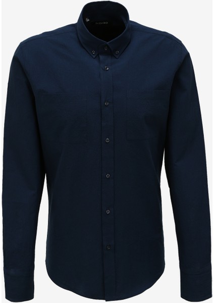 Regular Fit Gömlek Yaka Düz Lacivert Erkek Gömlek FC3WM-GML323