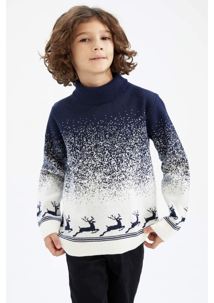 Erkek Çocuk Yılbaşı Temalı Balıkçı Yaka Kazak Y0677A623CW