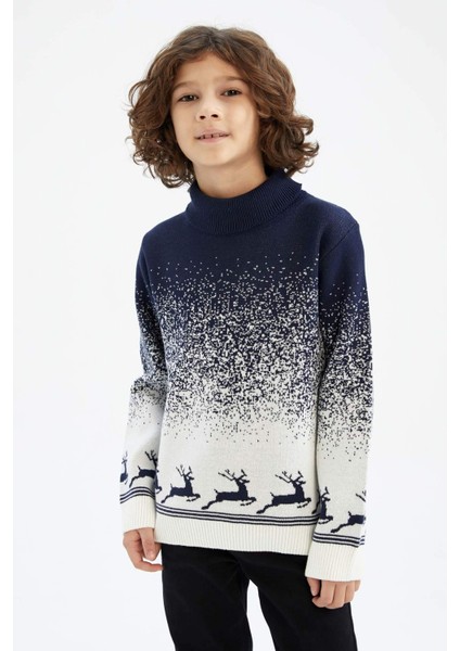 Erkek Çocuk Yılbaşı Temalı Balıkçı Yaka Kazak Y0677A623CW modelleri
