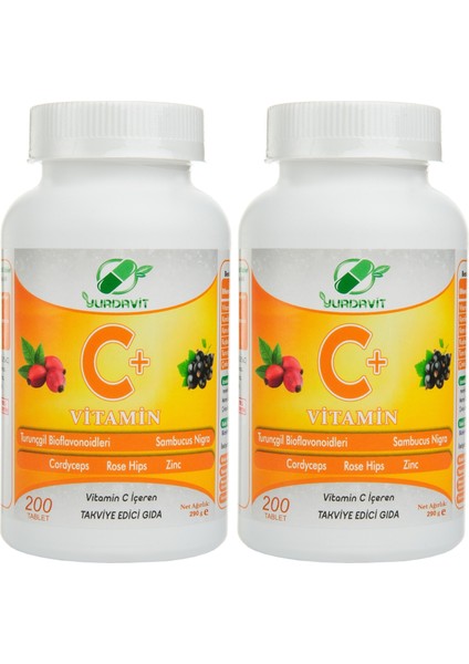 C Vitamini 1000 mg 2 x 200 Tablet Kuşburnu Çinko Kordiseps Mantarı Kara Mürver