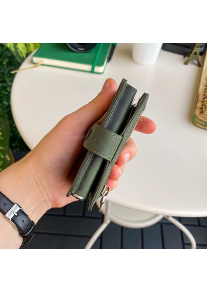 Orlando - Hakiki Deri Rfid Korumalı Mekanizmalı Yeşil Erkek Akıllı Kartlık Cüzdan