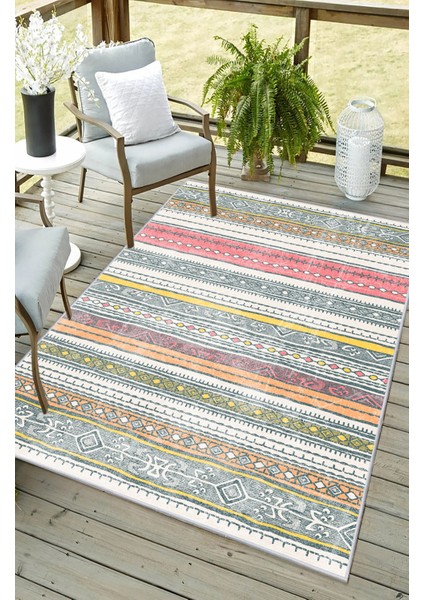 Artızon Halı ART-234 Beyaz Taban Dekoratif Kilim Ince Yıkanabilir Süngerli Dot Taban Salon Halısı