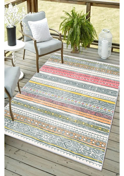 Artizon  Tekstil Artızon Halı ART-234 Beyaz Taban Dekoratif Kilim Ince Yıkanabilir Süngerli Dot Taban Salon Halısı