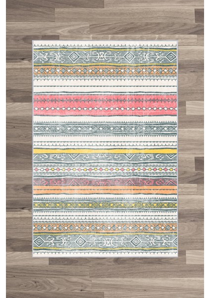 Artızon Halı ART-234 Beyaz Taban Dekoratif Kilim Ince Yıkanabilir Süngerli Dot Taban Salon Halısı