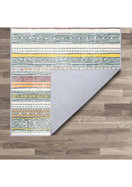 Artızon Halı ART-234 Beyaz Taban Dekoratif Kilim Ince Yıkanabilir Süngerli Dot Taban Salon Halısı