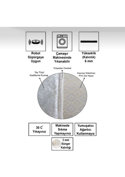 Artızon Halı ART-236 Beyaz Taban Dekoratif Kilim Ince Yıkanabilir Süngerli Dot Taban Salon Halısı