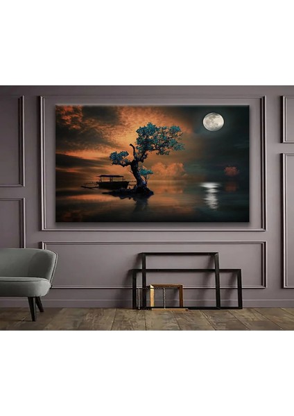 Muhteşem Ay Işığı ve Göl Manzarası Kanvas Tablo DR053