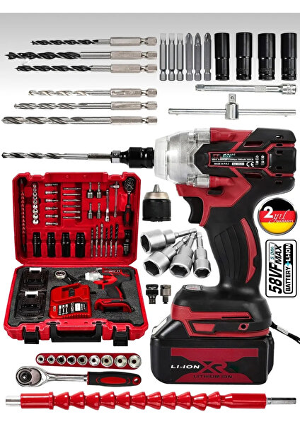 Germany Steel 128VF Professional Somun Bijon Sökme Şarjlı Darbeli Matkap Vidalama Set Setli 32 Parça Sch1-5m