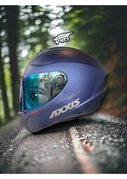 Axxıs Draken Laci Blue. ''2 Vizörlü'' + ''sticker'' Hediyeli, Mat Motosiklet Kapali Kask