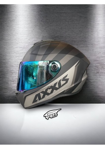 Axxıs Draken Premier Gray. ''2 Vizörlü'' + ''sticker'' , Mat Motosiklet Kapalı Kask
