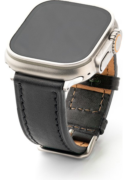 Klasik Siyah Gerçek Deri Apple Watch Kordon Seri 1-8, Se, Ultra ve Ultra 2 ile Uyumlu