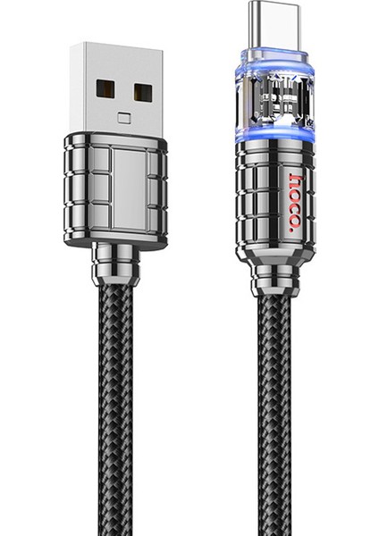U122 Kristal Uç 3A USB To Type-C Hızlı Data ve Şarj Kablosu