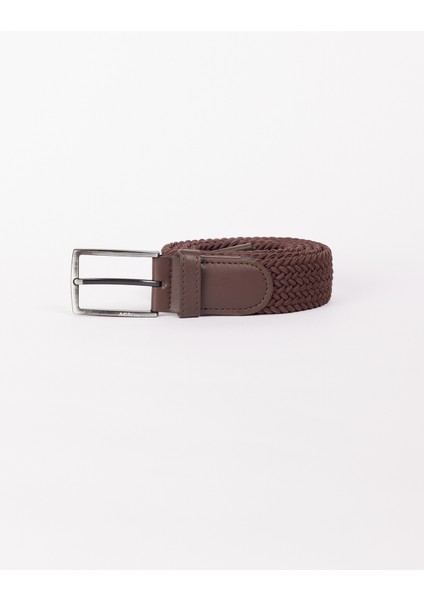 Erkek Kahverengi Casual Suni Deri Örme Jean Kot Kemeri