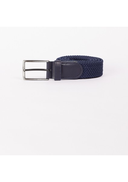 Erkek Lacivert Casual Suni Deri Örme Jean Kot Kemeri