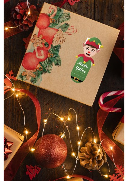 Mutlu Yıllar Sticker 4 cm 35 Adet - Suya Dayanıklı Yeni Yıl Yılbaşı Figürleri Etiket modelleri