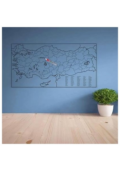Yazılabilir Türkiye Haritası Manyetik Duvar Stickerı 110 x 56 cm modelleri