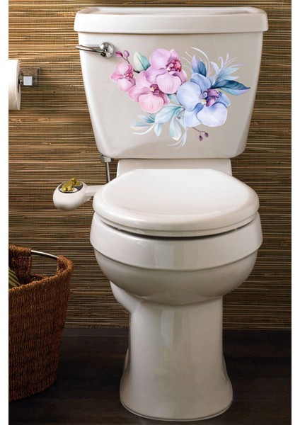 Lila Renkli Çiçekler Klozet Sticker Kapağı ve Banyo Sticker