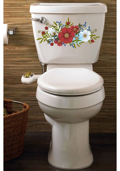 Kırmızı Beyaz Mavi Güller Klozet Sticker Banyo Sticker