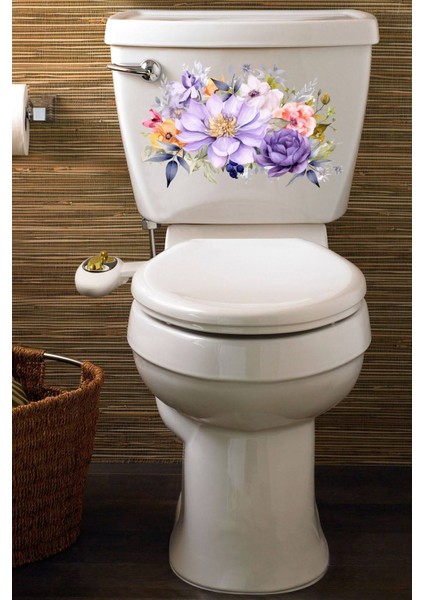 Klozet Sticker Lila Mor Renkli Güller Banyo Sticker