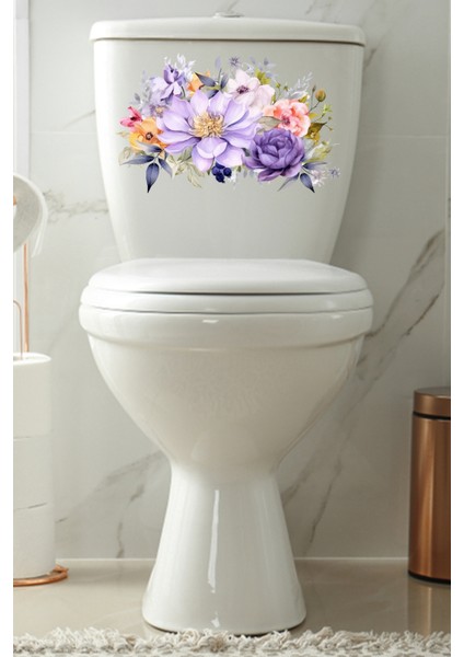 Klozet Sticker Lila Mor Renkli Güller Banyo Sticker modelleri