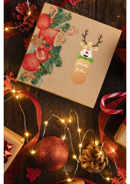 Mutlu Yıllar Sticker 4 cm 35 Adet - Suya Dayanıklı Yeni Yıl Yılbaşı Figürleri Etiket indirimleri