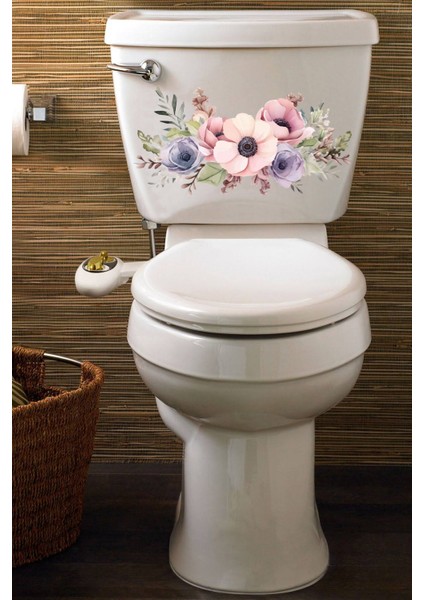 Klozet Sticker Pembe Mor Güller Teamalı Banyo Sticker