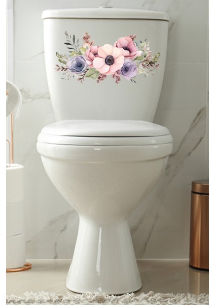 Klozet Sticker Pembe Mor Güller Teamalı Banyo Sticker modelleri