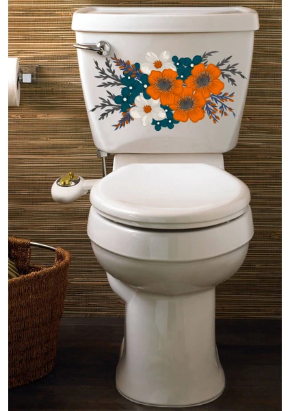 Echo Home Turuncu Beyaz Kır Çiçekleri Klozet Sticker Banyo Sticker