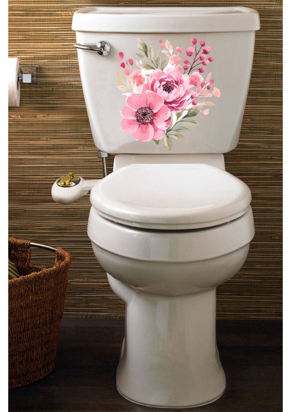 Sulu Boya Pembe Çiçekler Klozet ve Banyo Sticker Seti