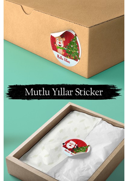 Mutlu Yıllar Sticker 3,5 cm 32 Adet Suya Dayanıklı Yeni Yıl Yılbaşı Figürleri Etiketler