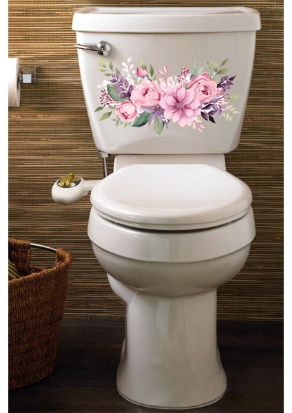 Soft Renki Sulu Boua Mor Pembe Güller Klozet Sticker Banyo Sticker